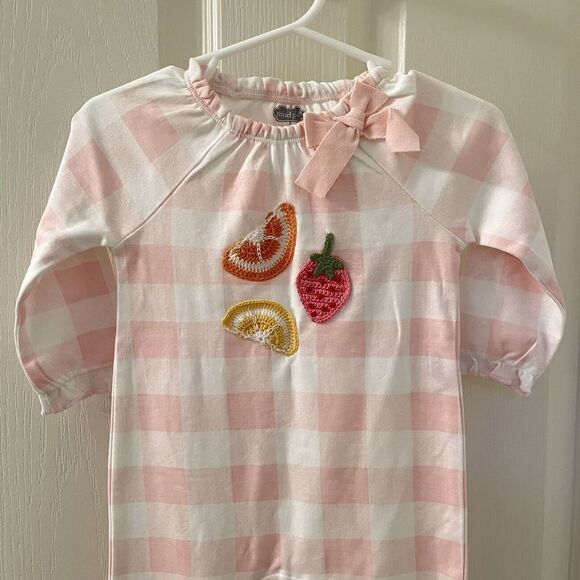 Mud Pie Fruit Applique Sleeper Footie Pink Gingham Girls Size 3-6 Months NWT - Picture 2 of 10